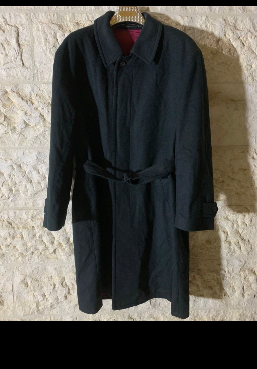 Vintage pure wool classic green belted long over coat 48R XL