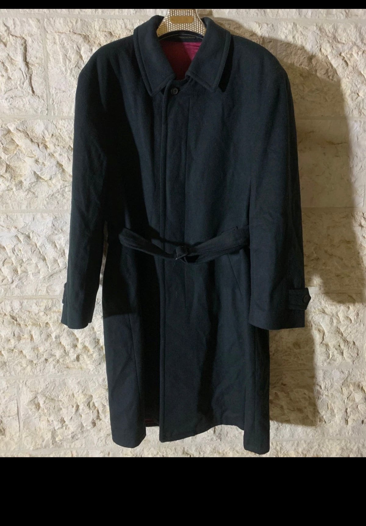 Vintage pure wool classic green belted long over coat 48R XL