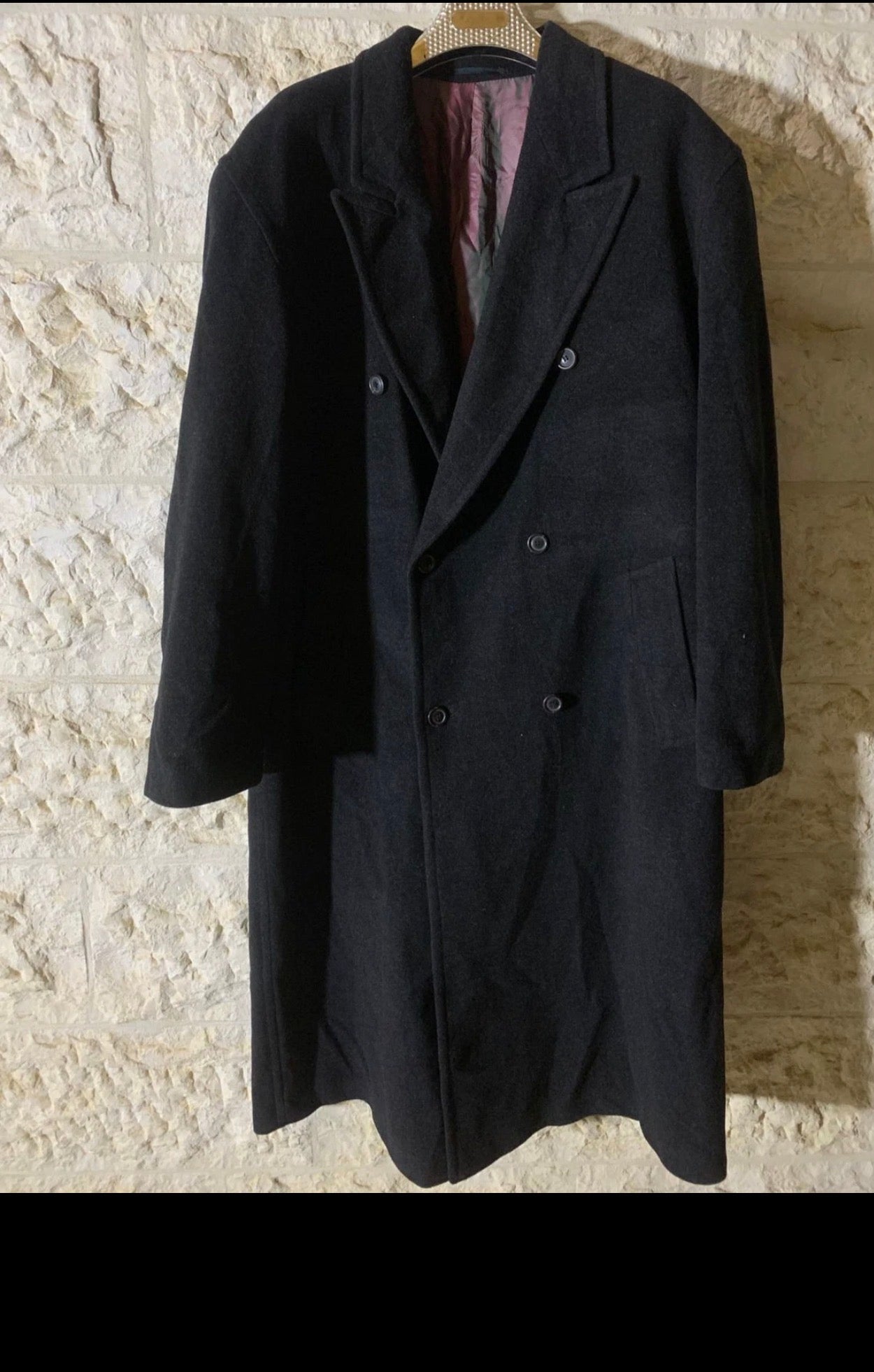 Vintage Wool Cashmere blend double breasted gangster Charcoal overcoat 50L 2XL