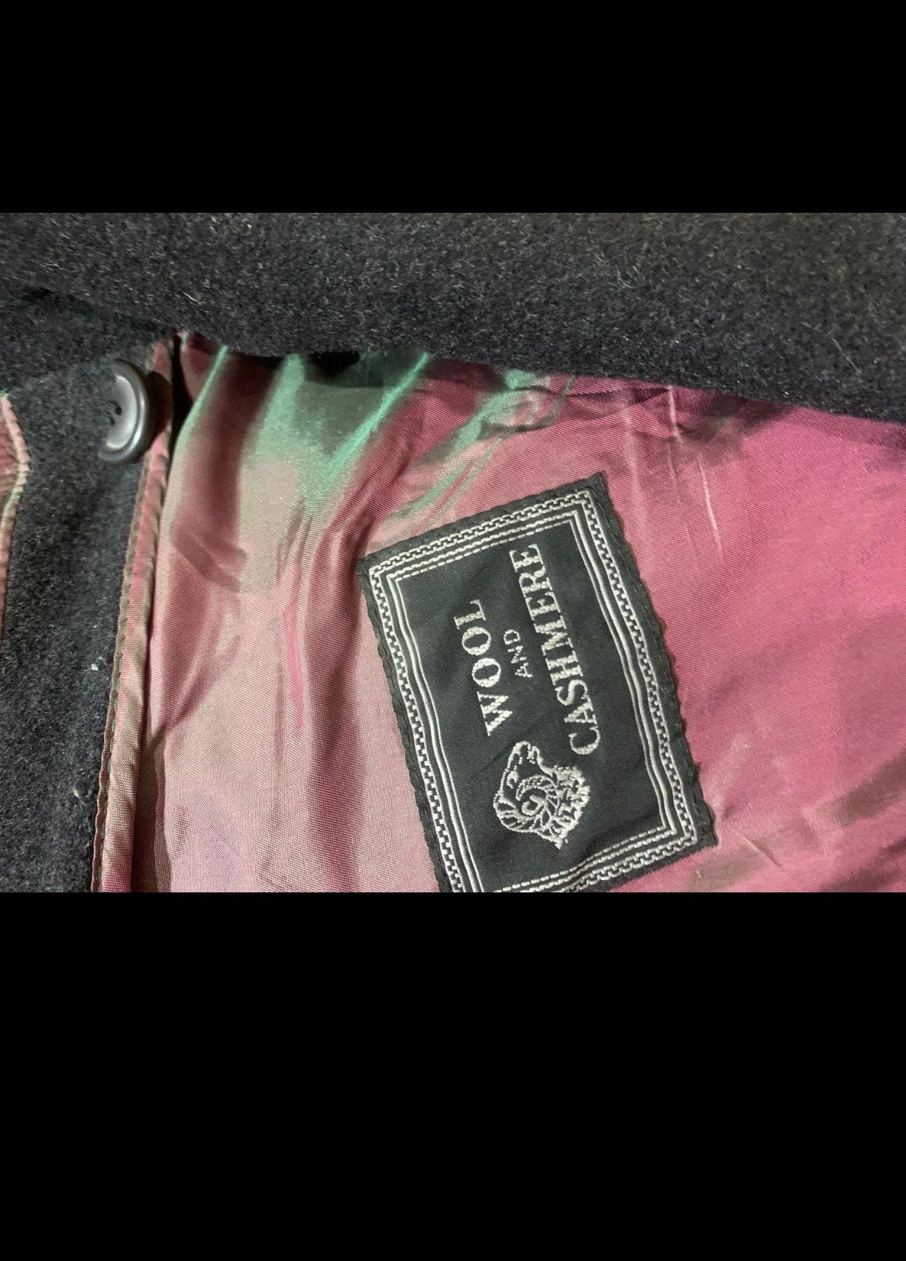 Vintage Wool Cashmere blend double breasted gangster Charcoal overcoat 50L 2XL