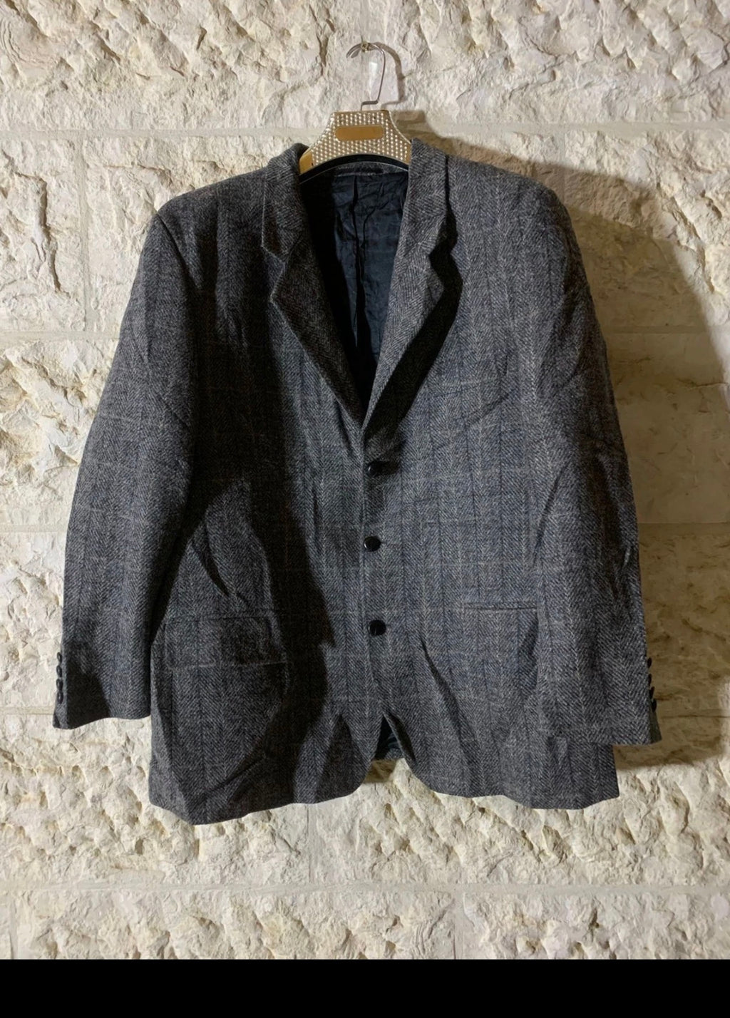 Vintage Harris Tweed handwoven pure wool Windowpane hunting jacket blazer 46R XL