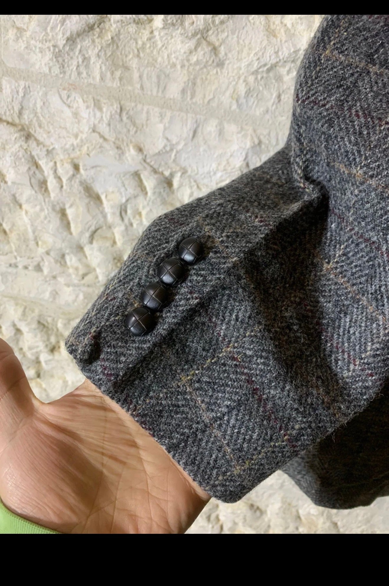 Vintage Harris Tweed handwoven pure wool Windowpane hunting jacket blazer 46R XL