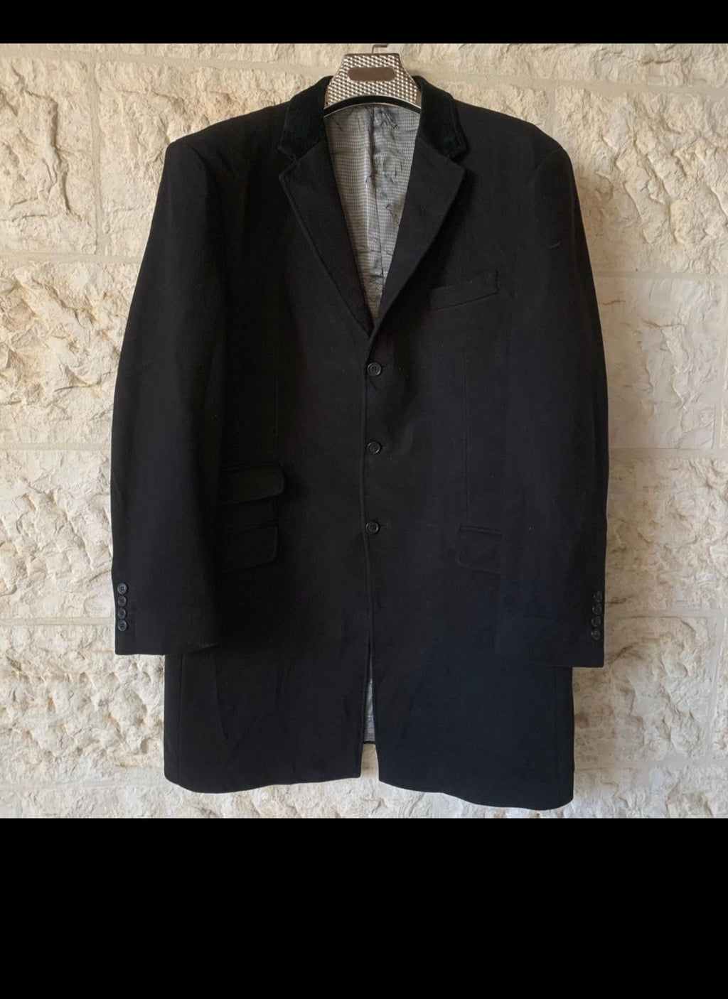 Vintage Ben Sherman pure wool velvet collar classic black over coat 46R 46L XL