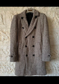 Classic unique style wool blended herringbone brown beige db over coat 34R 34L