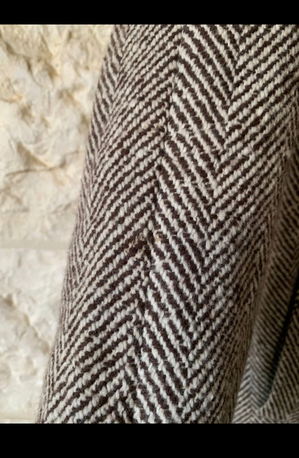 Classic unique style wool blended herringbone brown beige db over coat 34R 34L