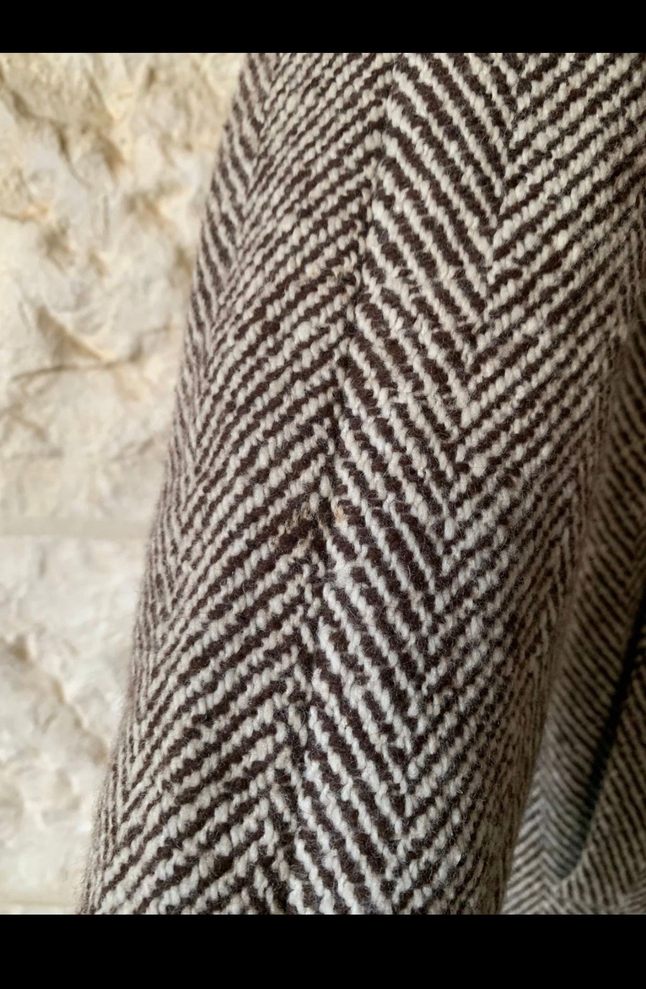 Classic unique style wool blended herringbone brown beige db over coat 34R 34L