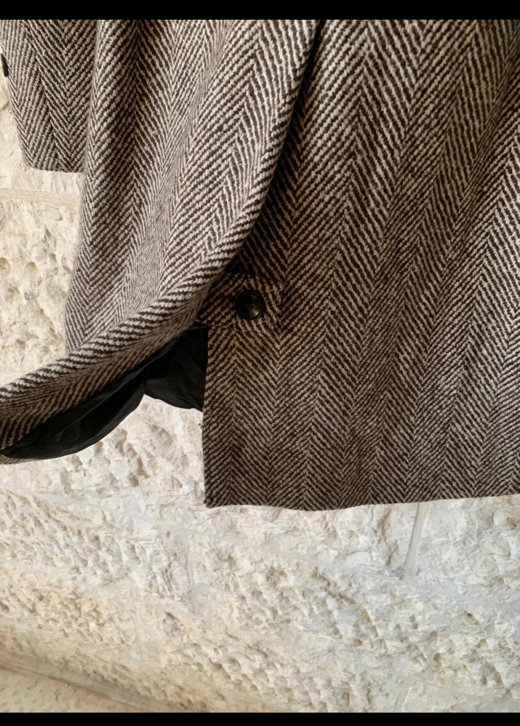 Classic unique style wool blended herringbone brown beige db over coat 34R 34L