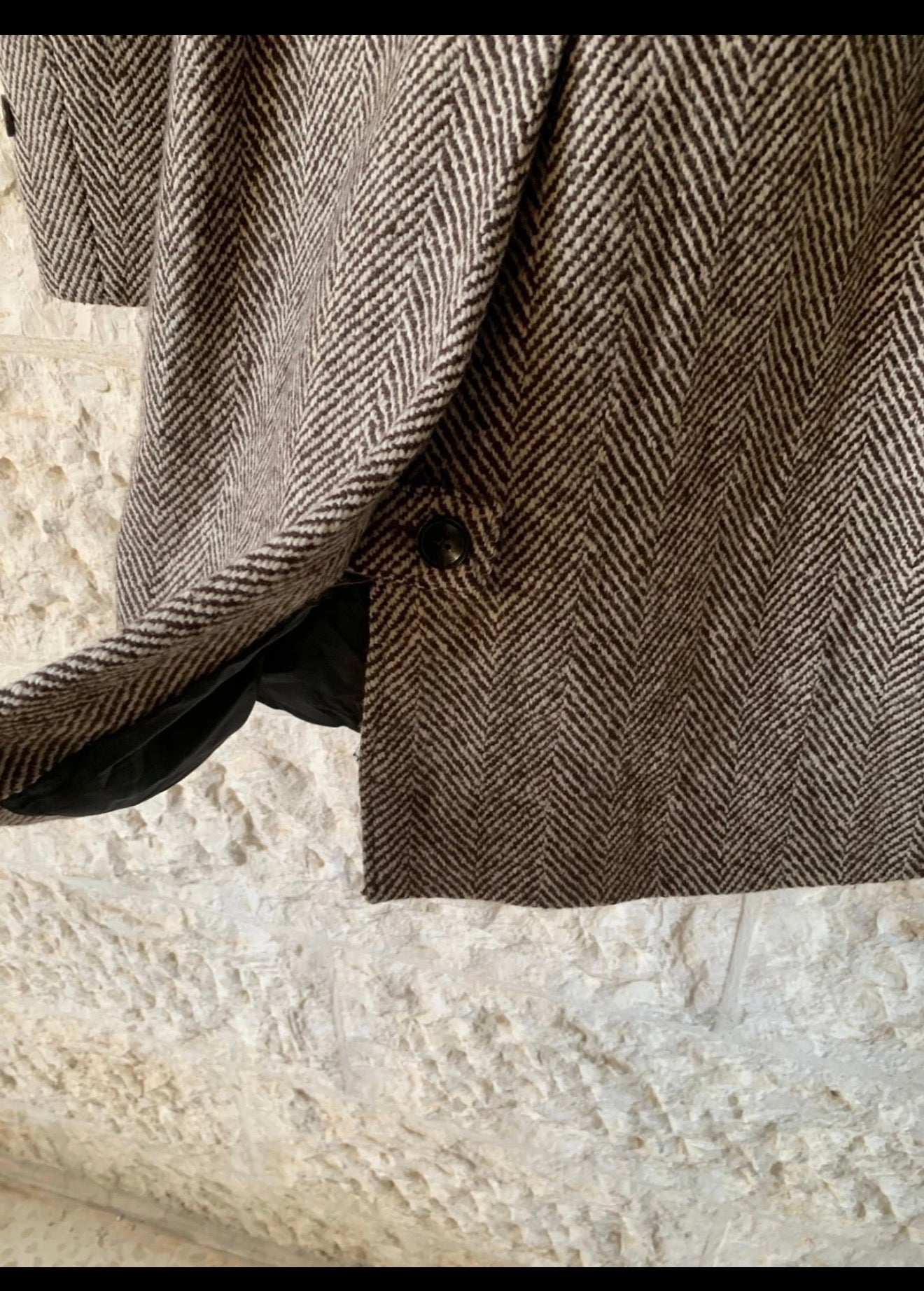 Classic unique style wool blended herringbone brown beige db over coat 34R 34L