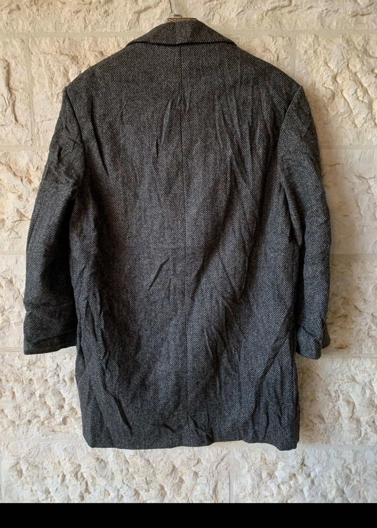 Vintage pure wool handwoven tweed herringbone charcoal classic over coat 44R