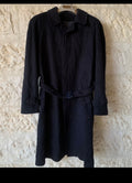 Vintage pure woollen wool classic belted navy raglan long over coat 48L 48R XL