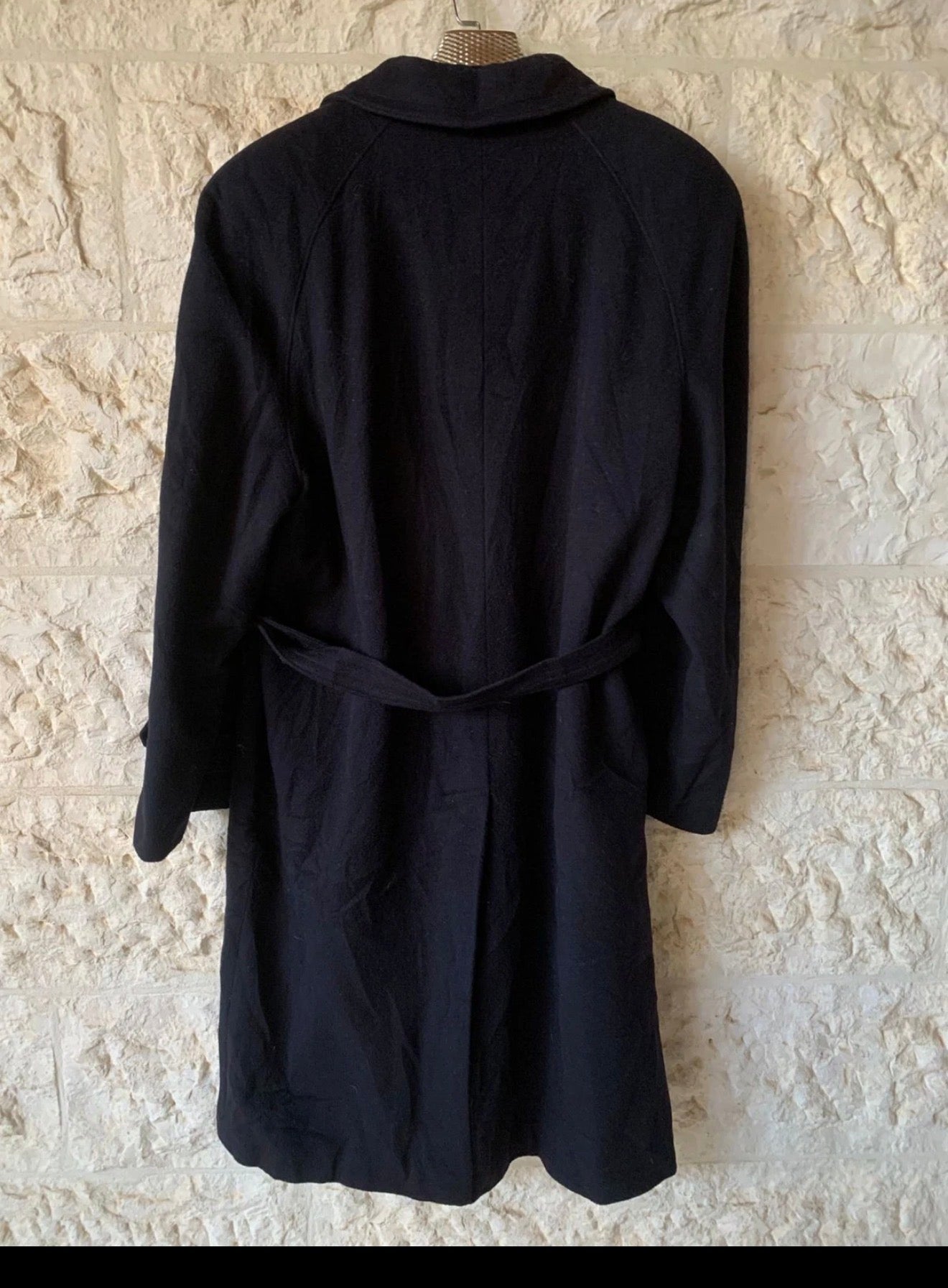 Vintage pure woollen wool classic belted navy raglan long over coat 48L 48R XL
