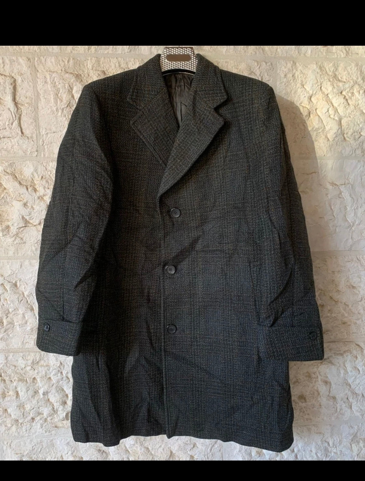 1970s Vintage Dunn & Co pure wool Tweed glen check classic green over coat 42R