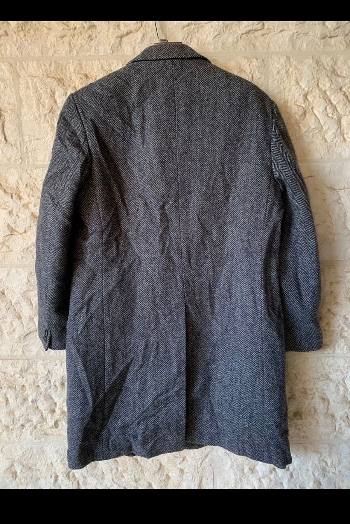 1970s Vintage pure wool handwoven tweed herringbone classic over coat 42R