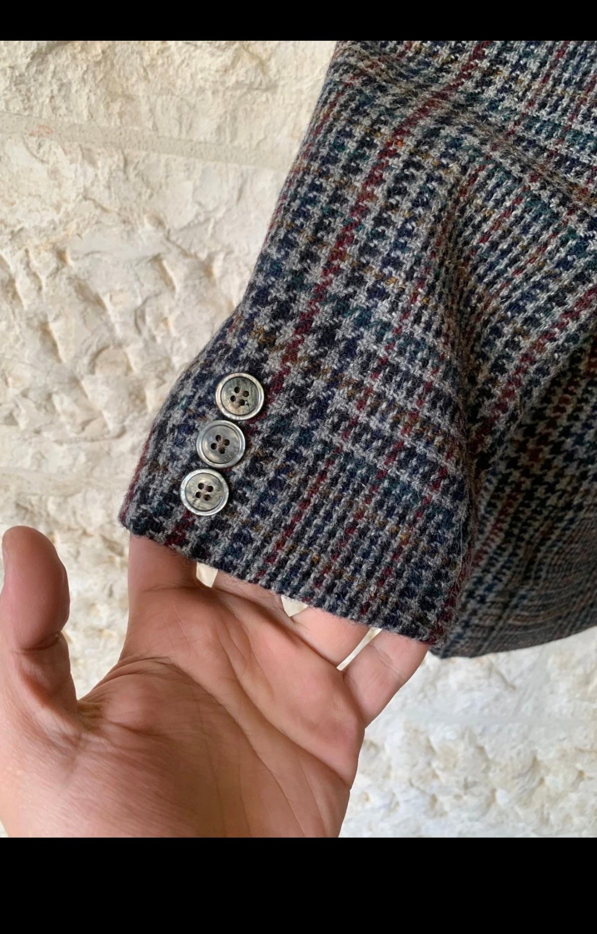 1970s vintage pure wool handwoven tweed classic glen check jacket blazer 40R