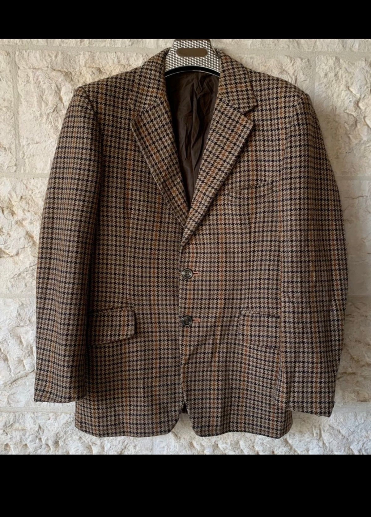 1970s Vintage houndstooth plaid pure wool handwoven tweed jacket blazer 38R