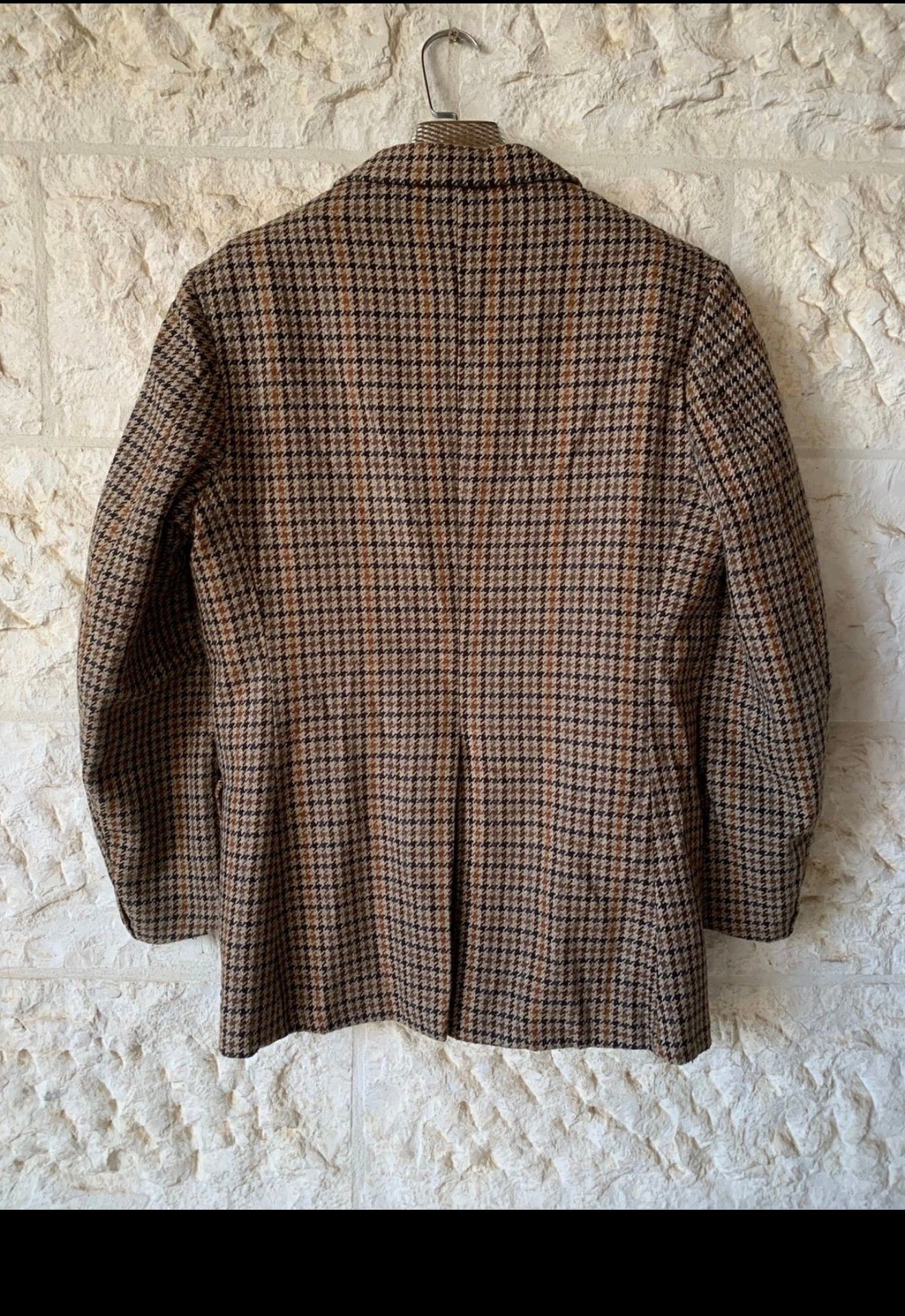1970s Vintage houndstooth plaid pure wool handwoven tweed jacket blazer 38R