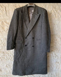 Vintage pure wool handwoven tweed gangster db herringbone over coat 44R 44L