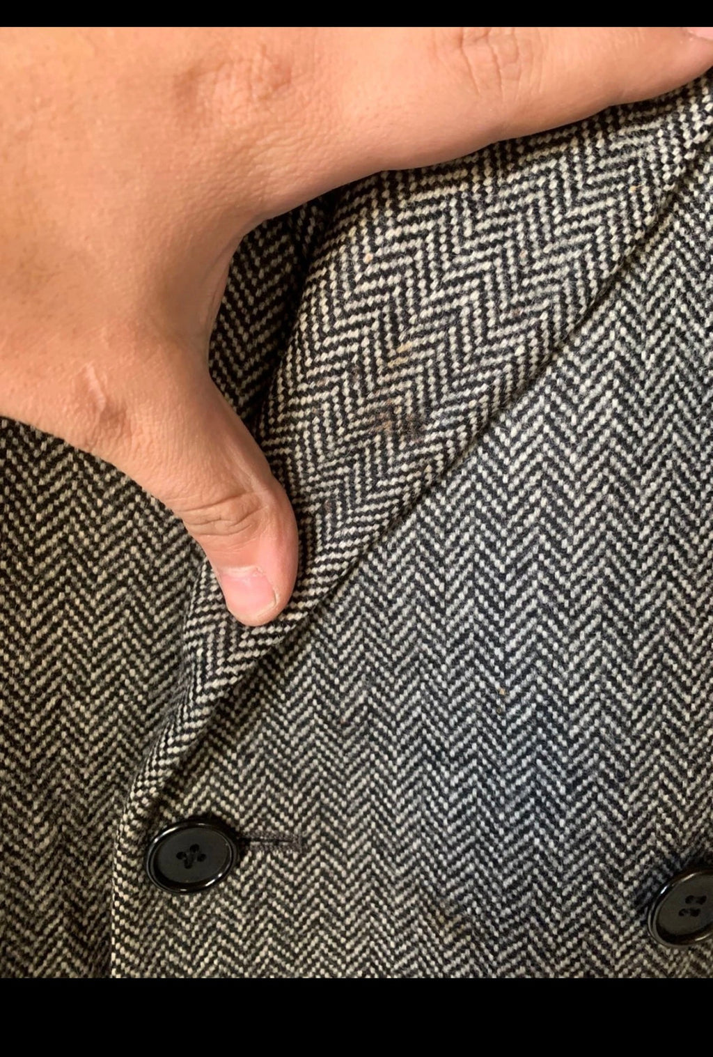 Vintage pure wool handwoven tweed gangster db herringbone over coat 44R 44L