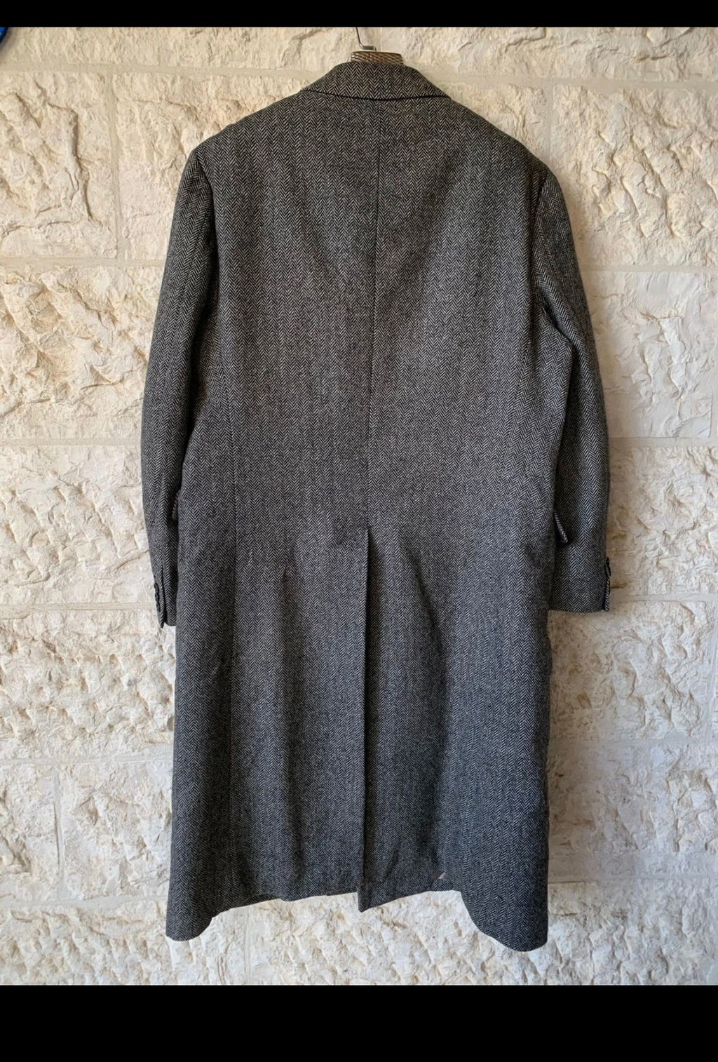 Vintage pure wool handwoven tweed gangster db herringbone over coat 44R 44L