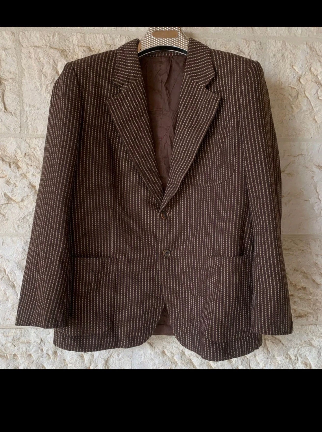 1970s vintage pure wool classic brown striped rockabilly disco blazer 42R