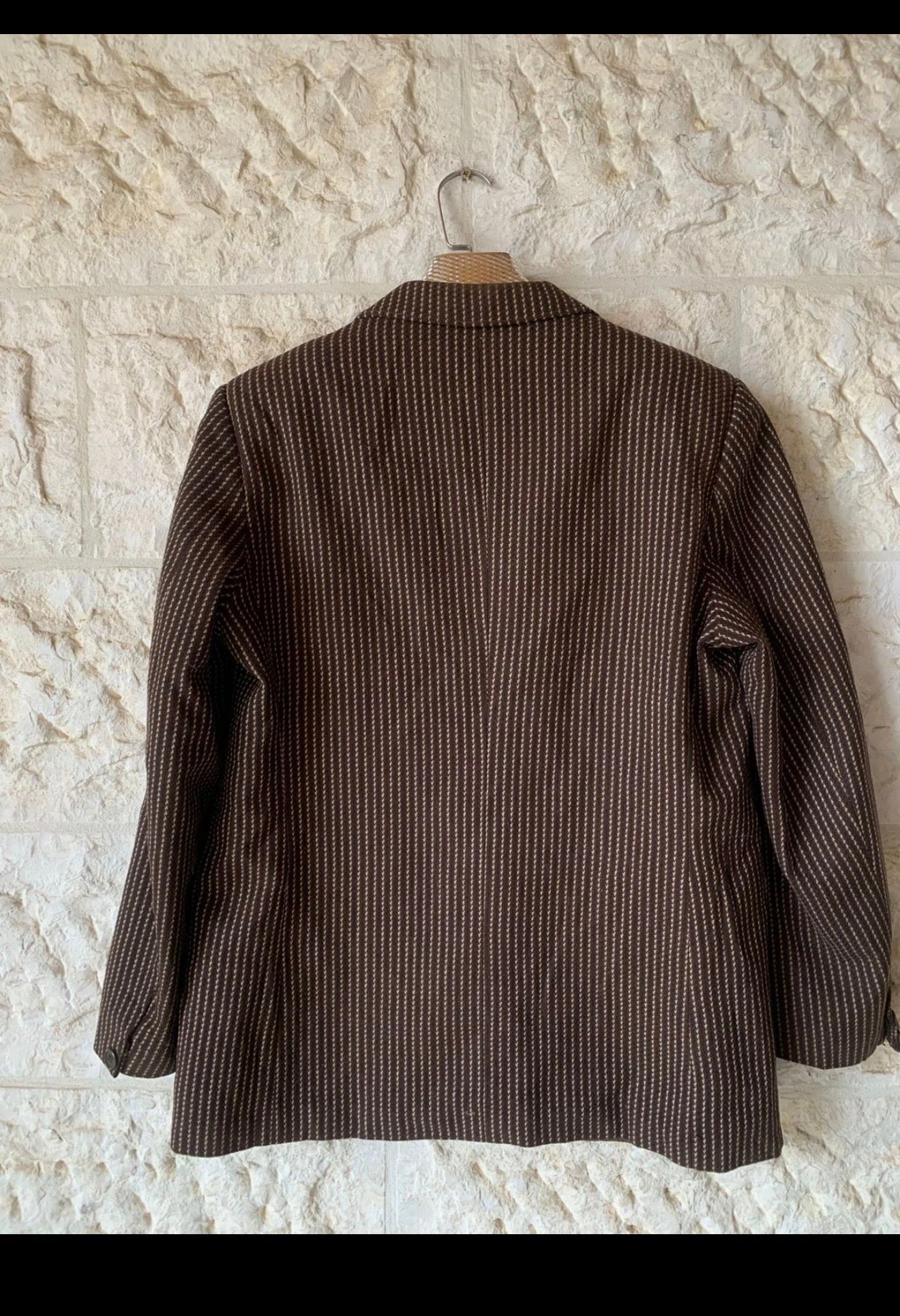 1970s vintage pure wool classic brown striped rockabilly disco blazer 42R