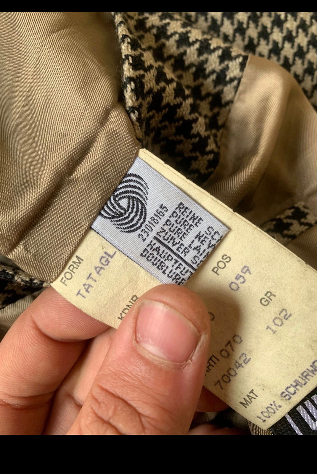 Vintage Hugo Boss Tataglia pure wool houndstooth classic jacket blazer 42R