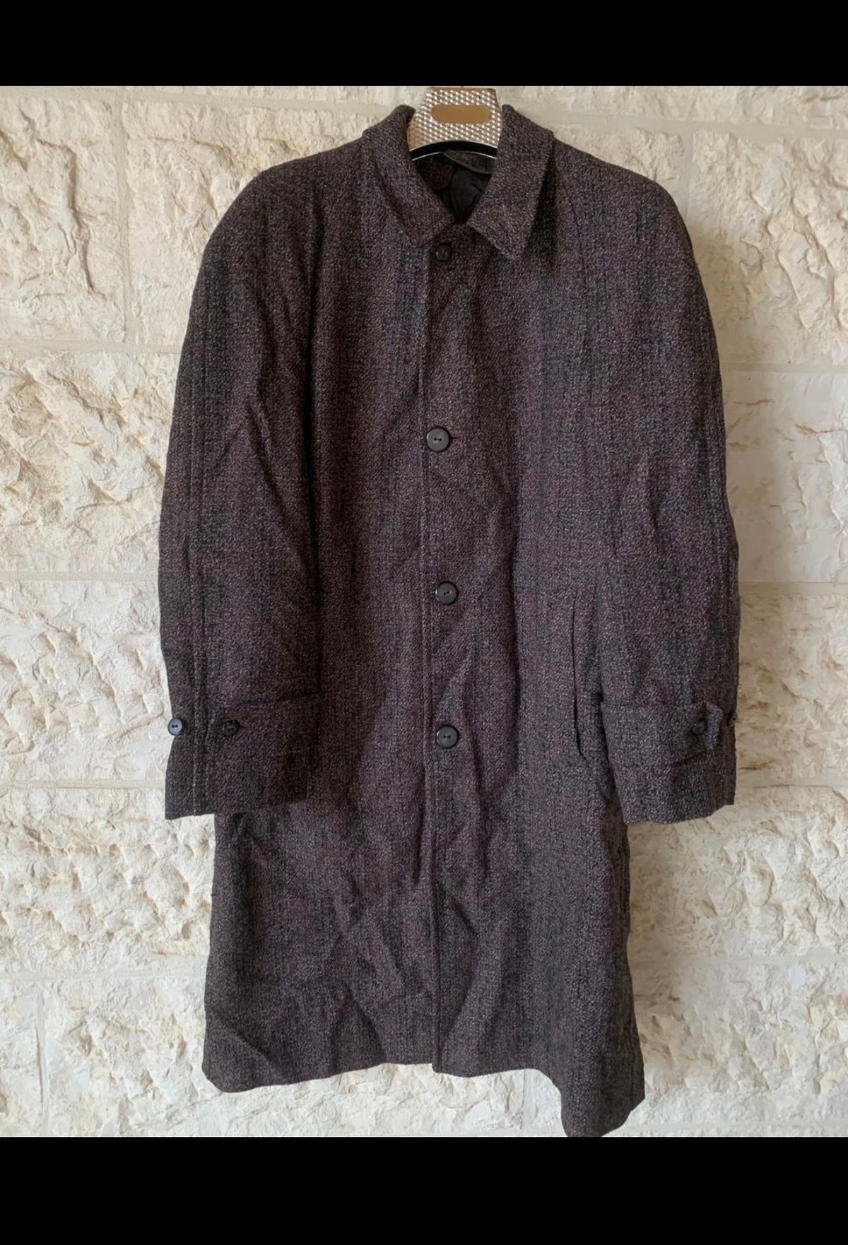 1950s Vintage pure wool handwoven tweed classic raglan Brown over coat 42R 42L