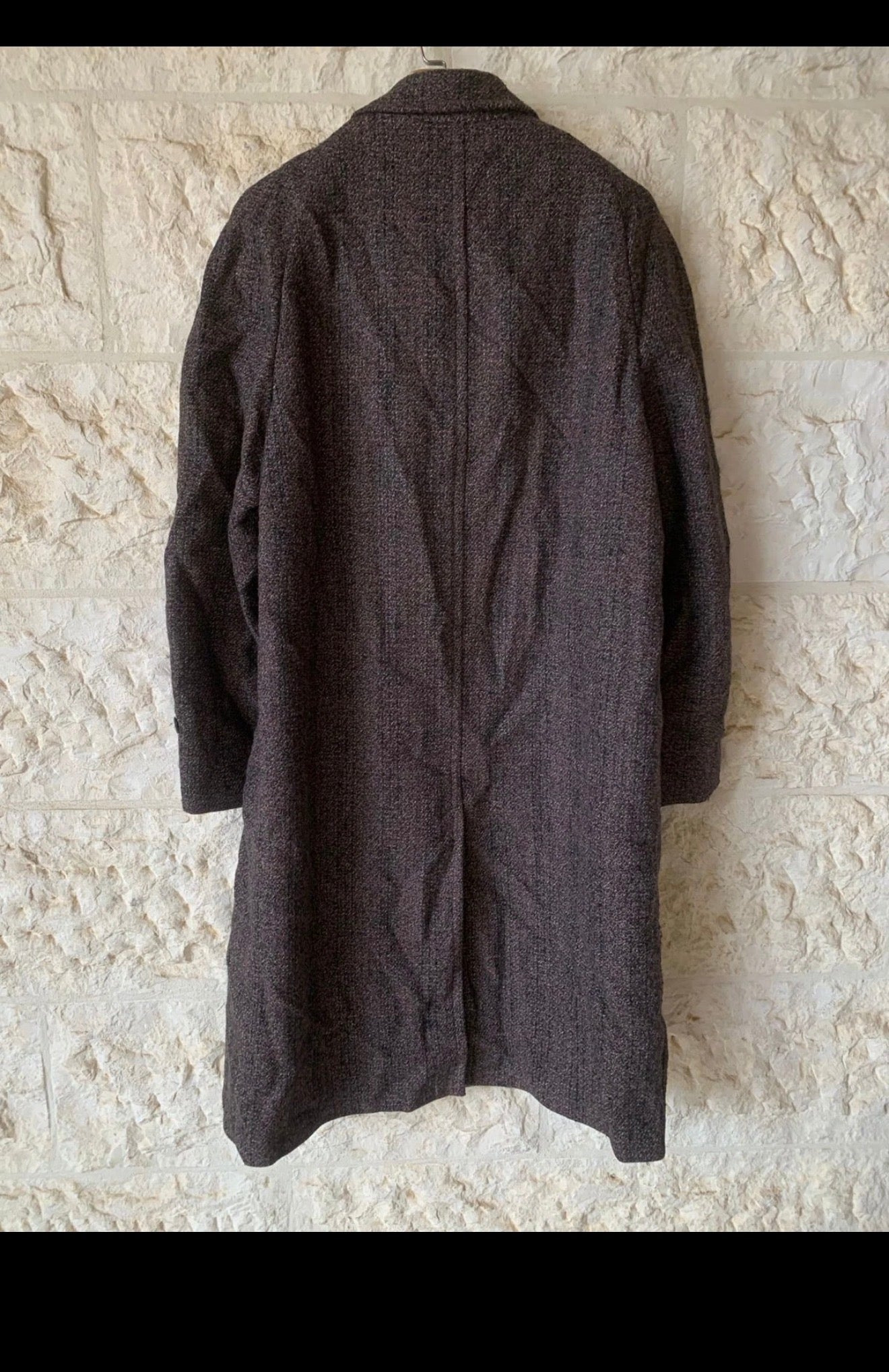 1950s Vintage pure wool handwoven tweed classic raglan Brown over coat 42R 42L