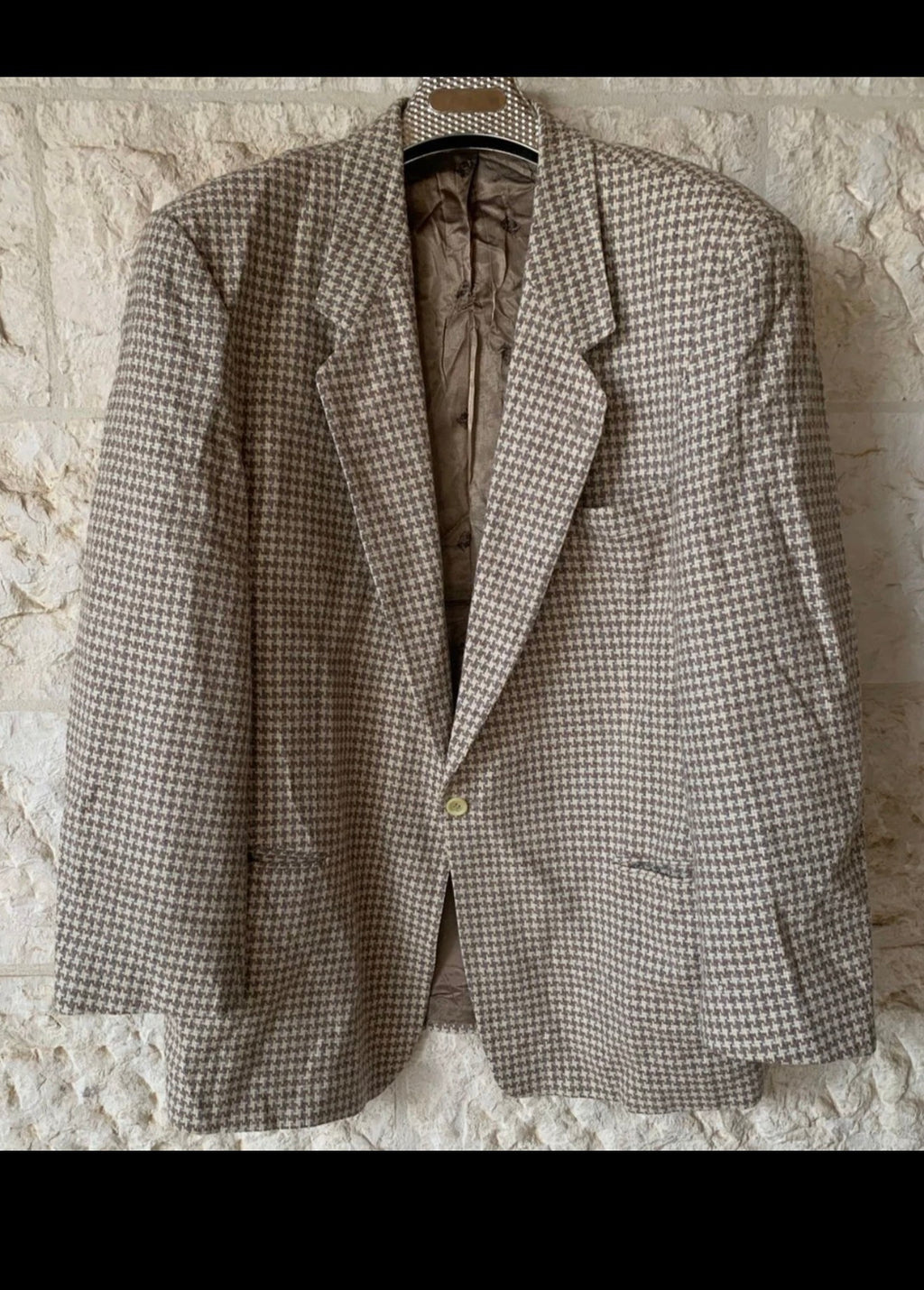 Vintage houndstooth pure wool handwoven tweed hunting jacket blazer 46R 46L XL