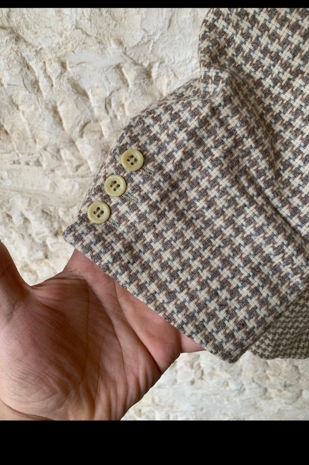 Vintage houndstooth pure wool handwoven tweed hunting jacket blazer 46R 46L XL