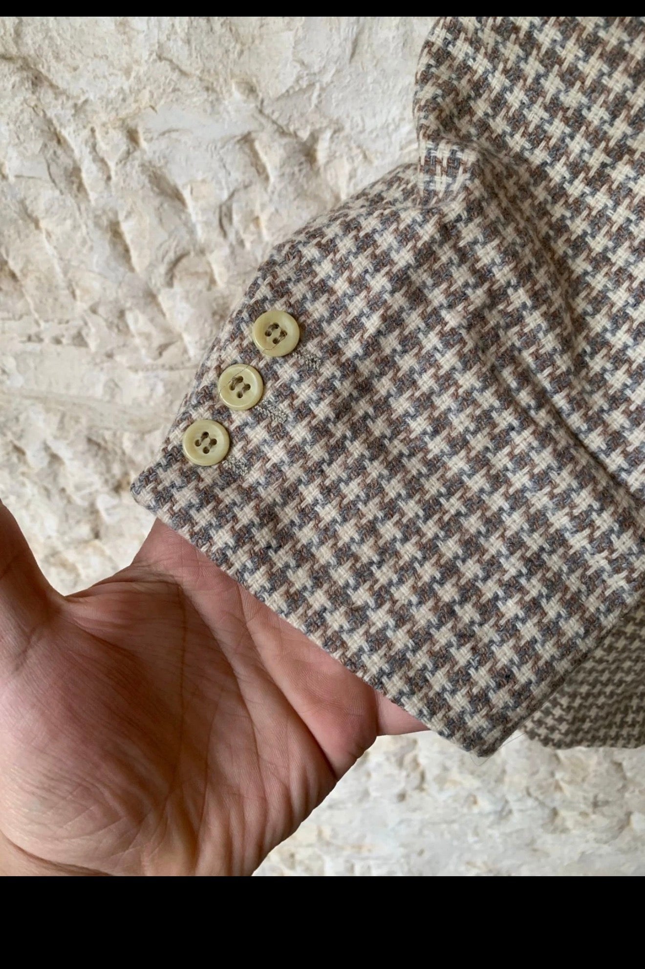 Vintage houndstooth pure wool handwoven tweed hunting jacket blazer 46R 46L XL