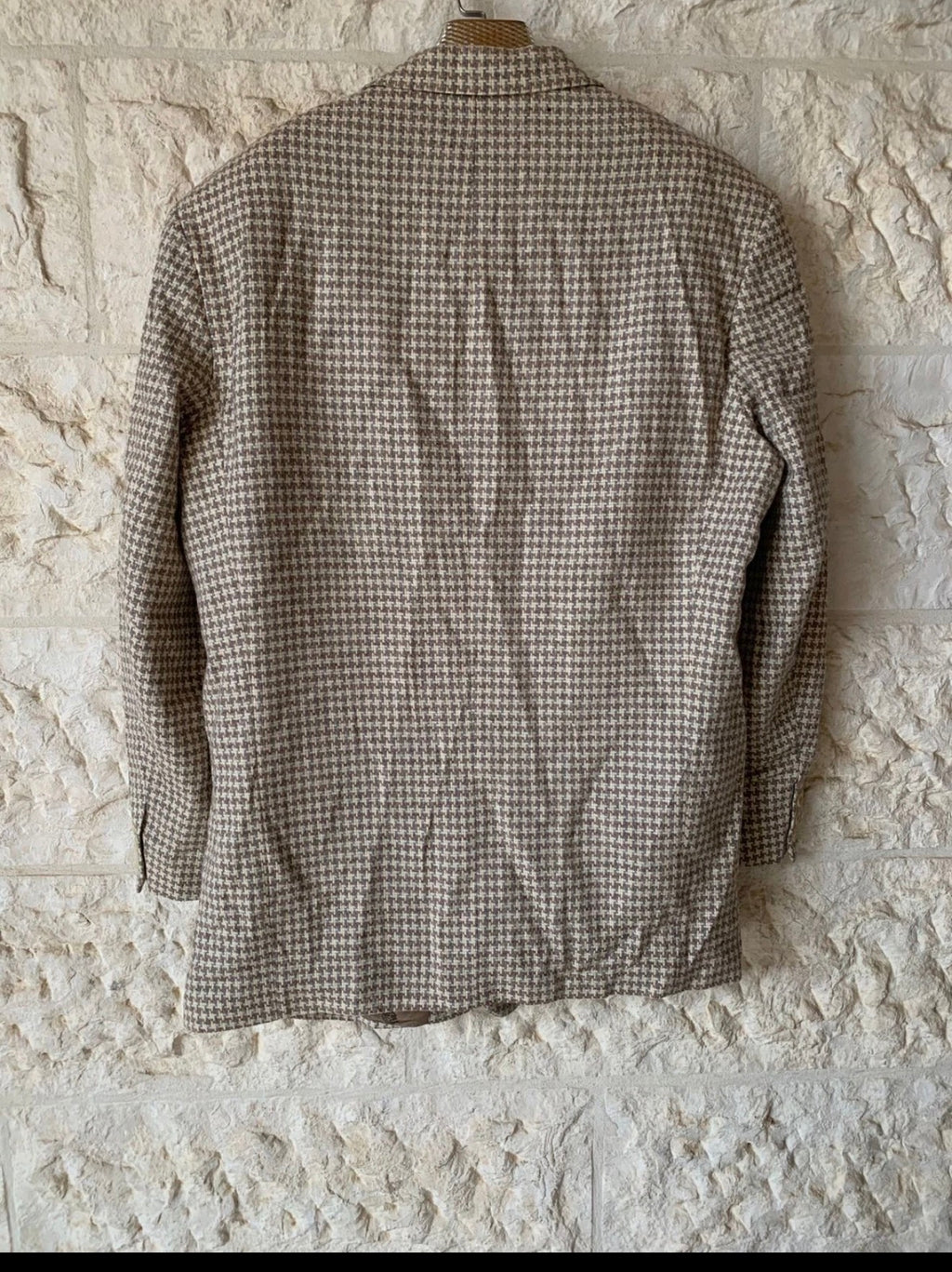 Vintage houndstooth pure wool handwoven tweed hunting jacket blazer 46R 46L XL