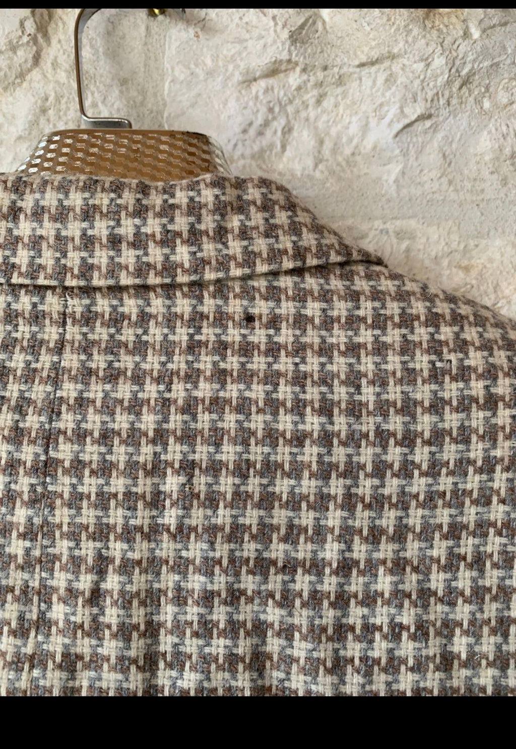 Vintage houndstooth pure wool handwoven tweed hunting jacket blazer 46R 46L XL