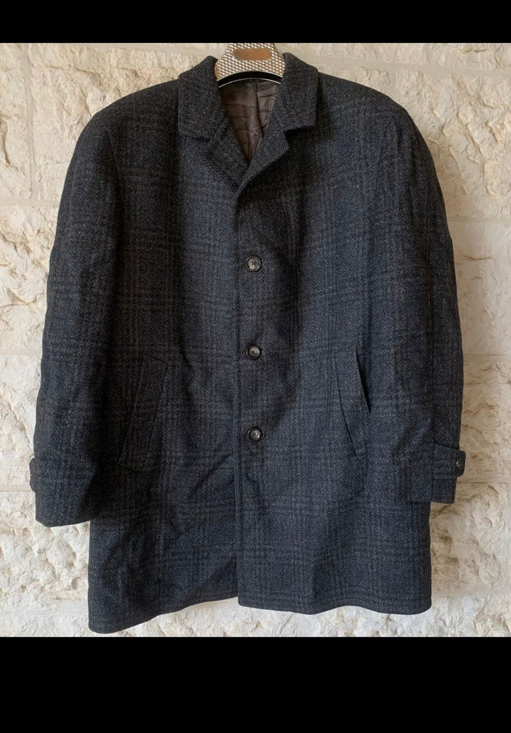 1970s Vintage pure wool handwoven Tweed glen check classic over coat 48R XL