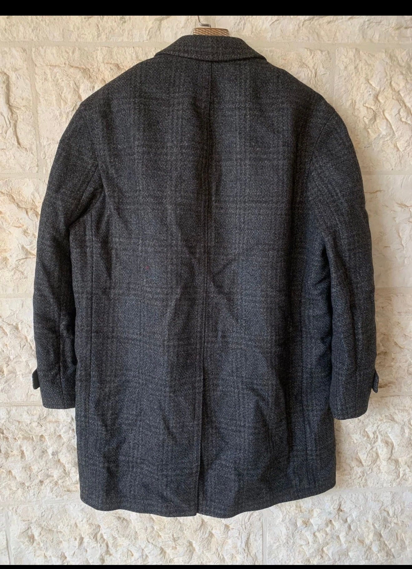 1970s Vintage pure wool handwoven Tweed glen check classic over coat 48R XL