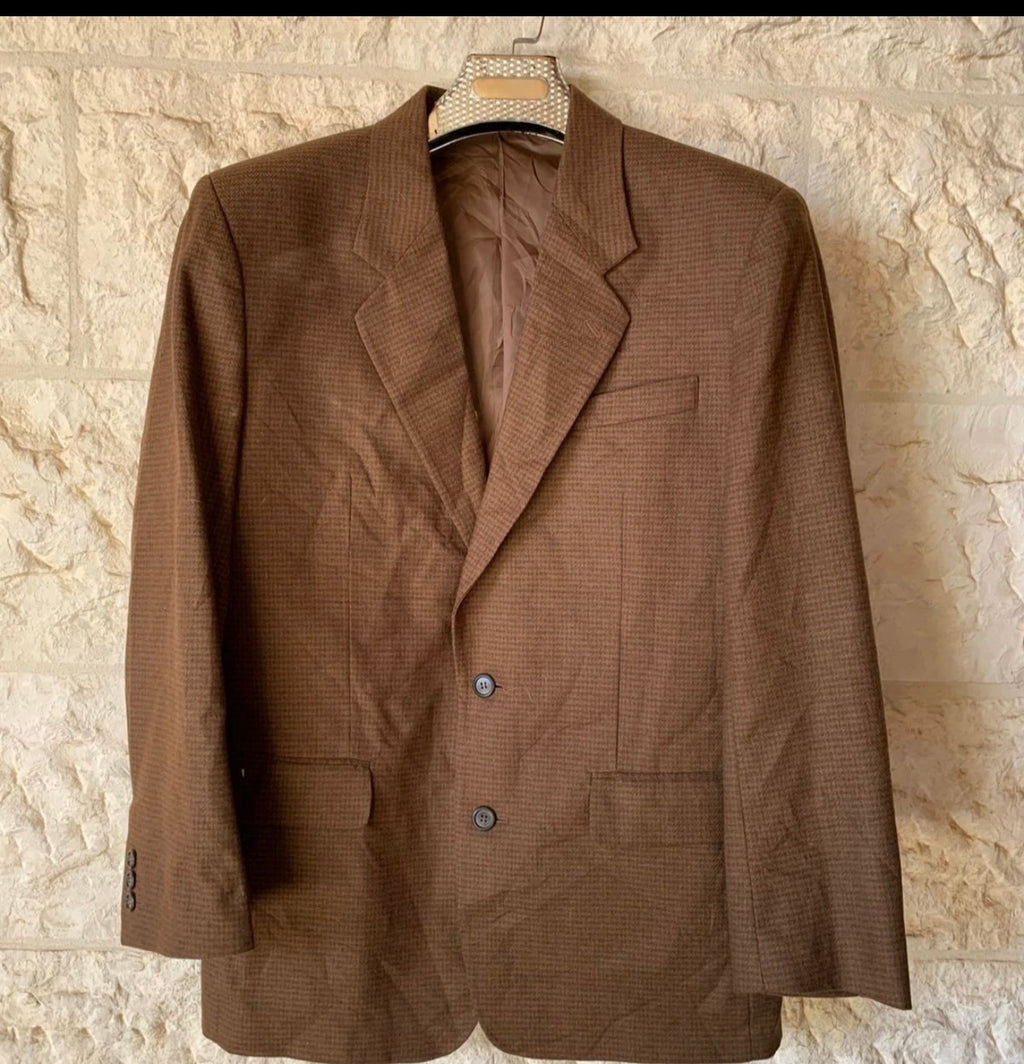 Vintage wool blend houndstooth classic brown plaid jacket blazer 40R