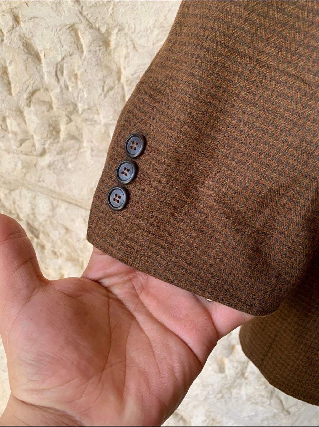 Vintage wool blend houndstooth classic brown plaid jacket blazer 40R