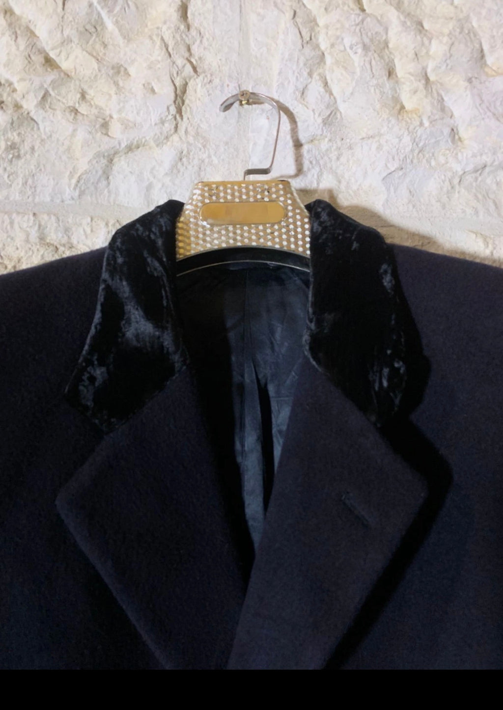 Vintage wool cashmere blend velvet collar classic navy over coat 44R 44L
