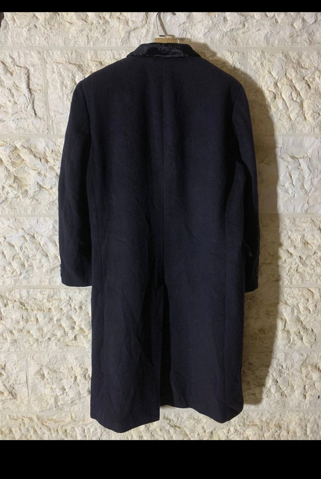 Vintage wool cashmere blend velvet collar classic navy over coat 44R 44L