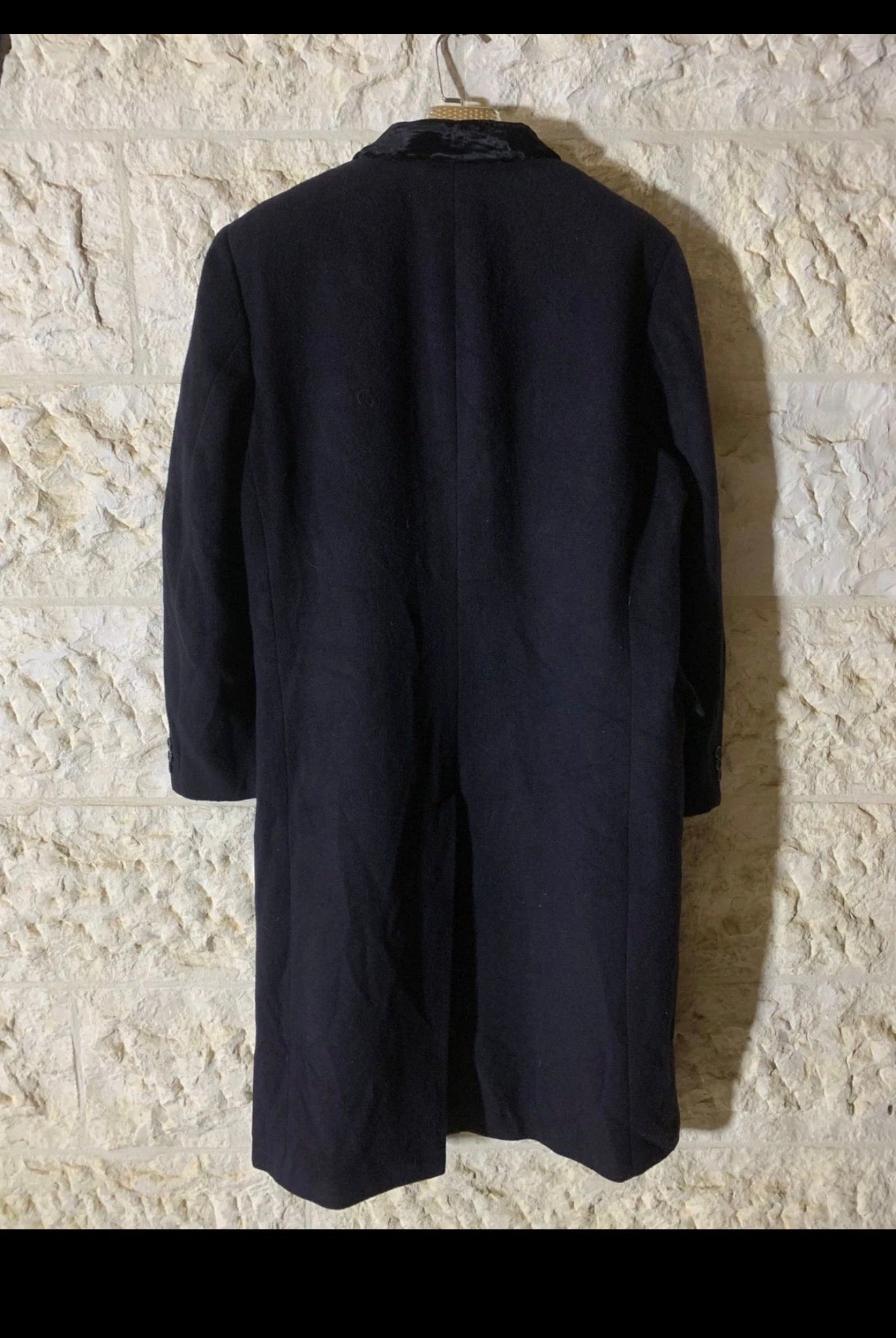 Vintage wool cashmere blend velvet collar classic navy over coat 44R 44L