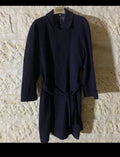 Vintage pure wool classic belted navy raglan long over coat 46L 46R XL
