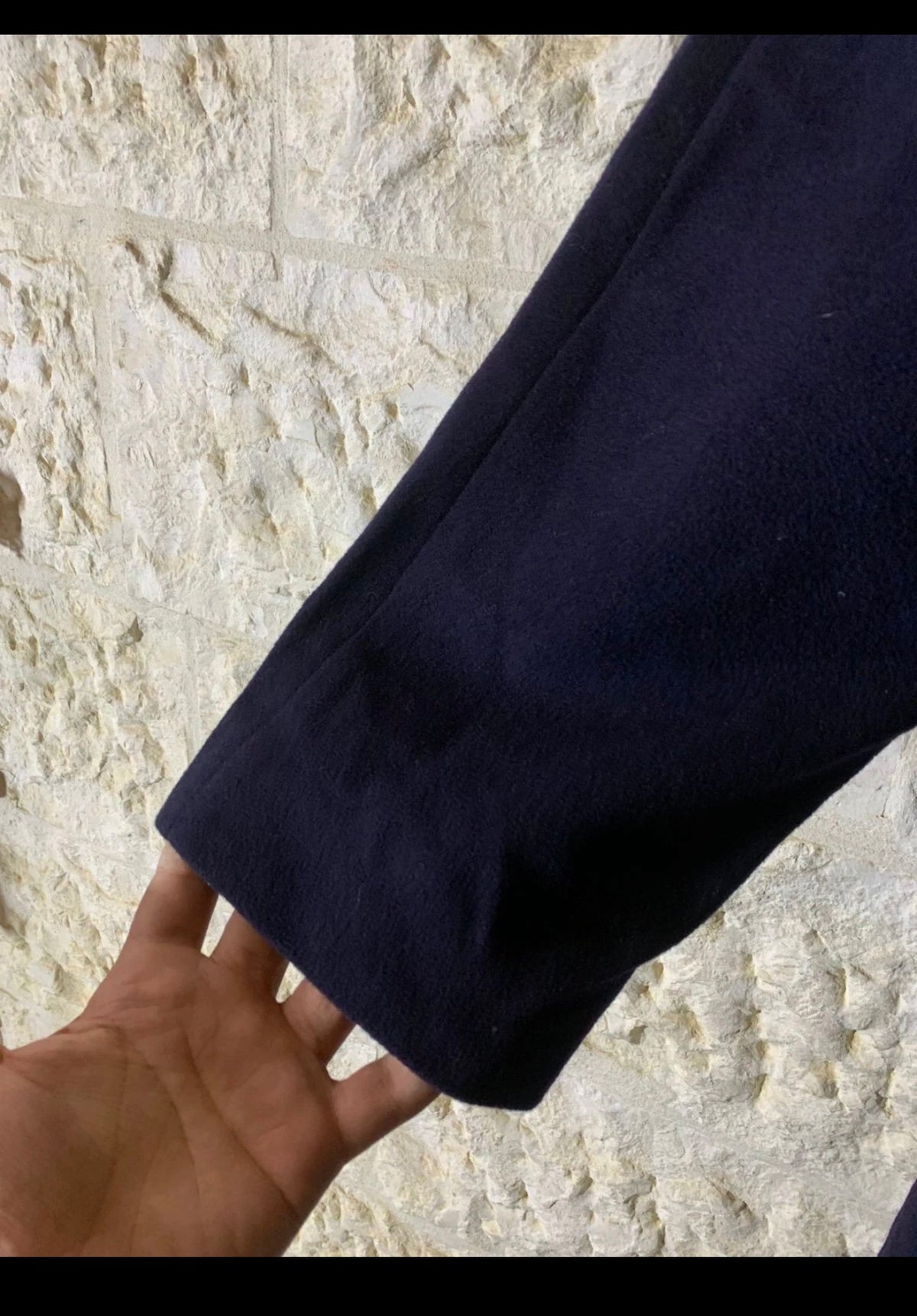 Vintage pure wool classic belted navy raglan long over coat 46L 46R XL