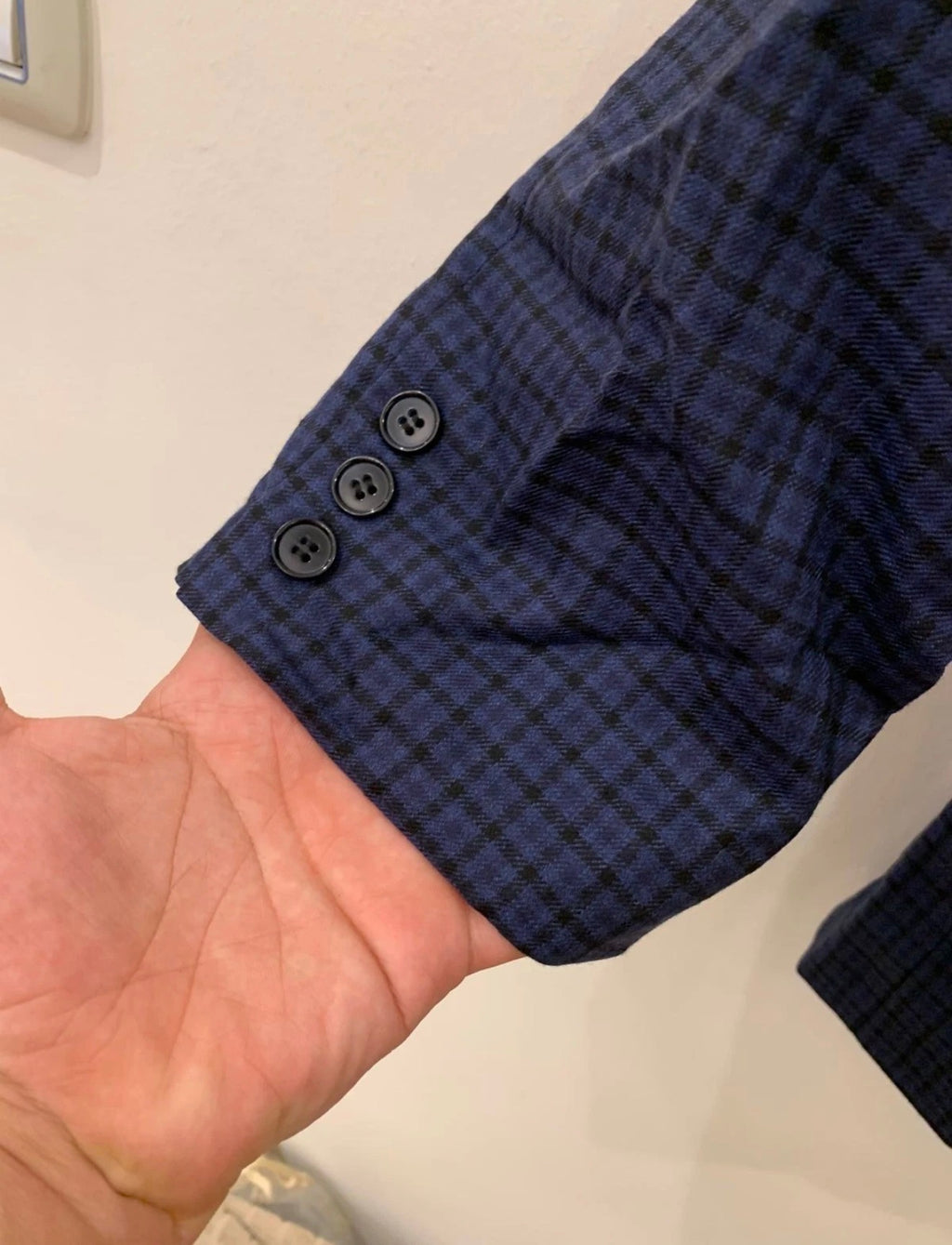 Vintage plaid pure wool super 120s classic blue hunting jacket blazer 42R 42L