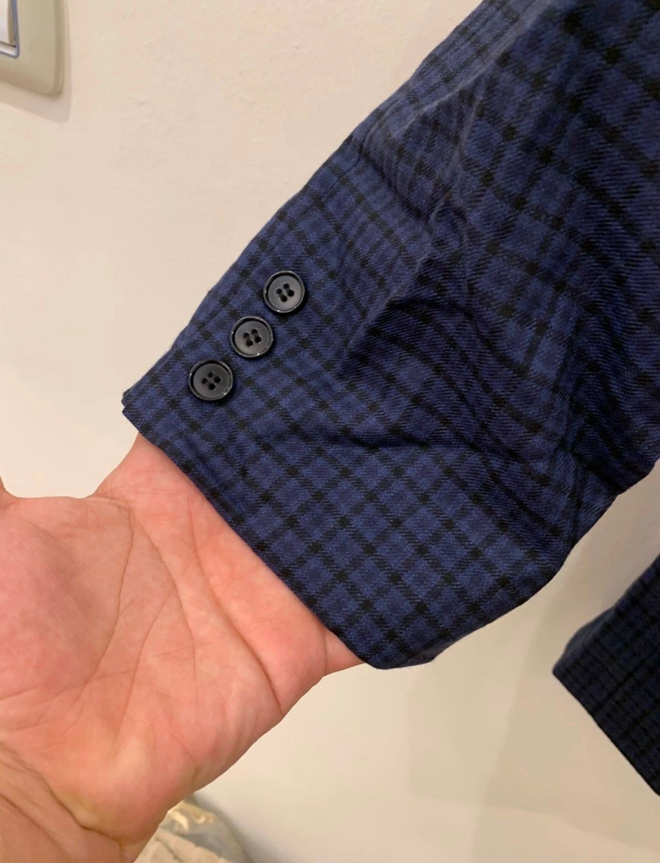 Vintage plaid pure wool super 120s classic blue hunting jacket blazer 42R 42L