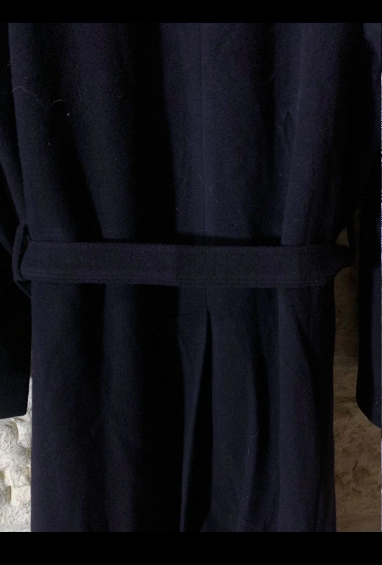 Vintage pure wool classic belted navy raglan long over coat 46L 46R XL