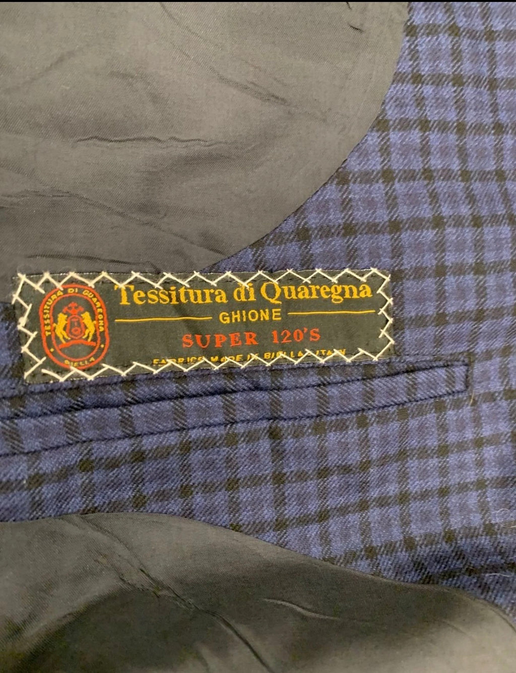 Vintage plaid pure wool super 120s classic blue hunting jacket blazer 42R 42L