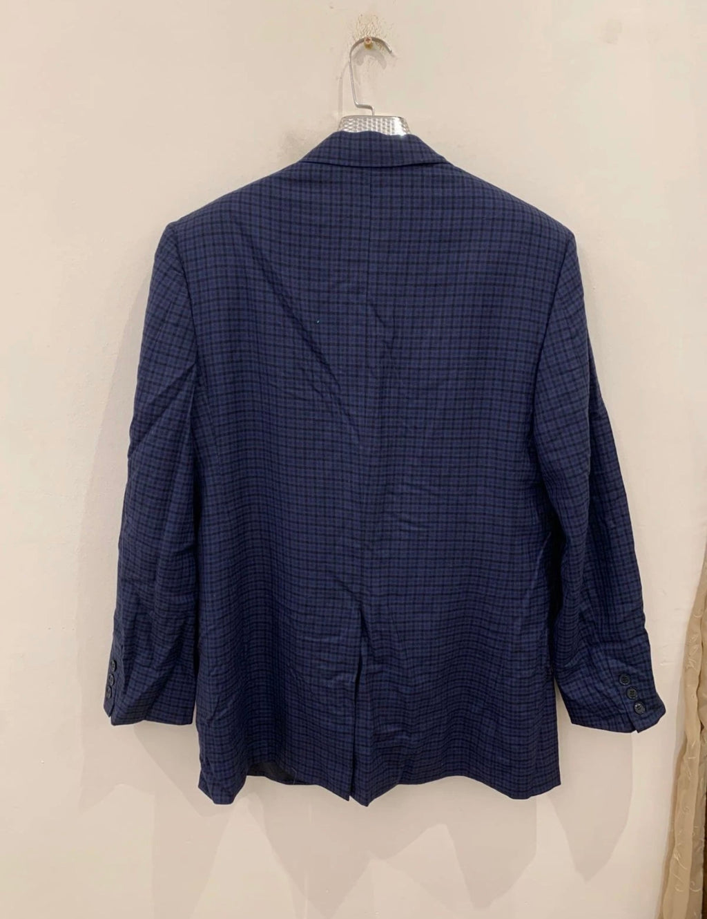 Vintage plaid pure wool super 120s classic blue hunting jacket blazer 42R 42L