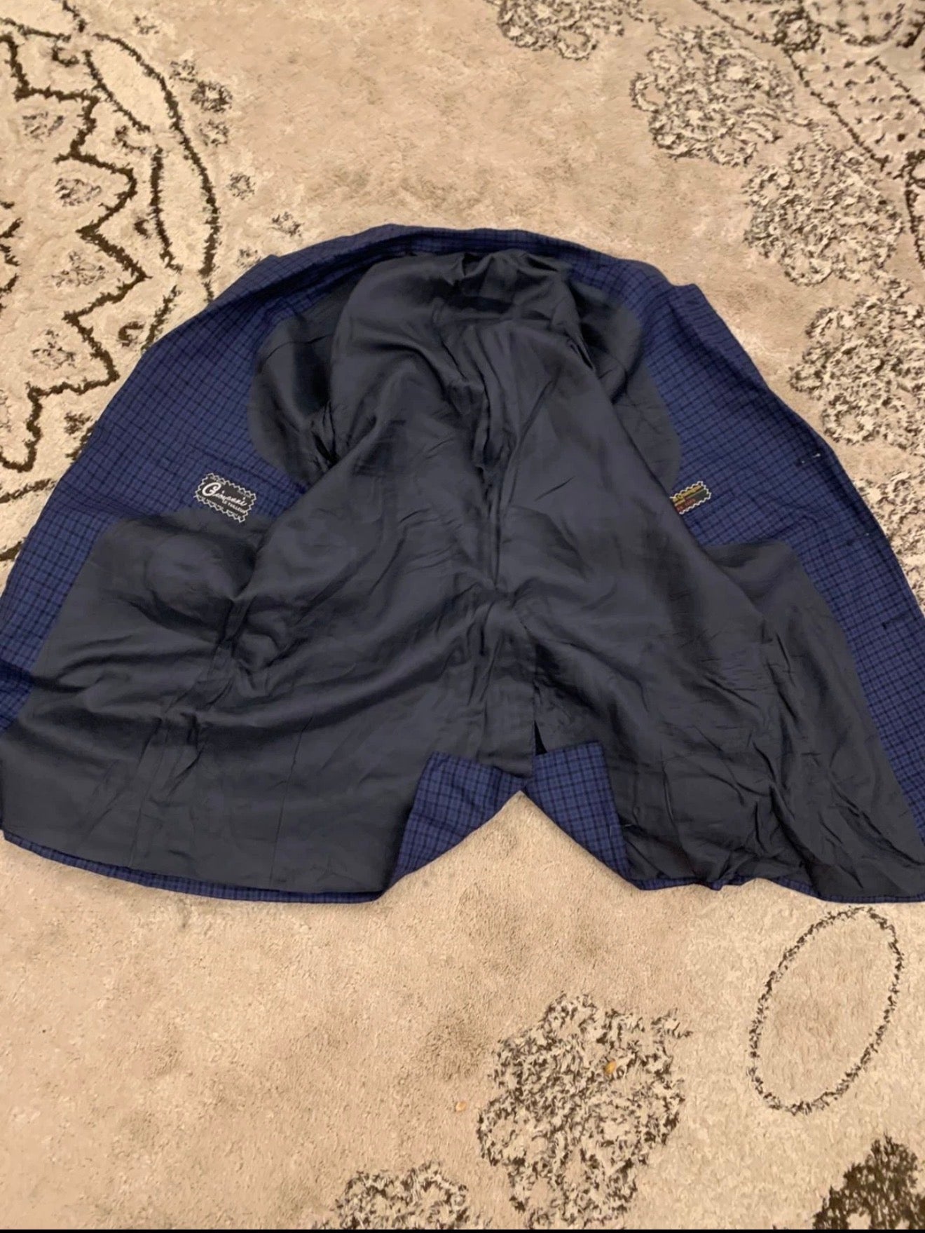 Vintage plaid pure wool super 120s classic blue hunting jacket blazer 42R 42L