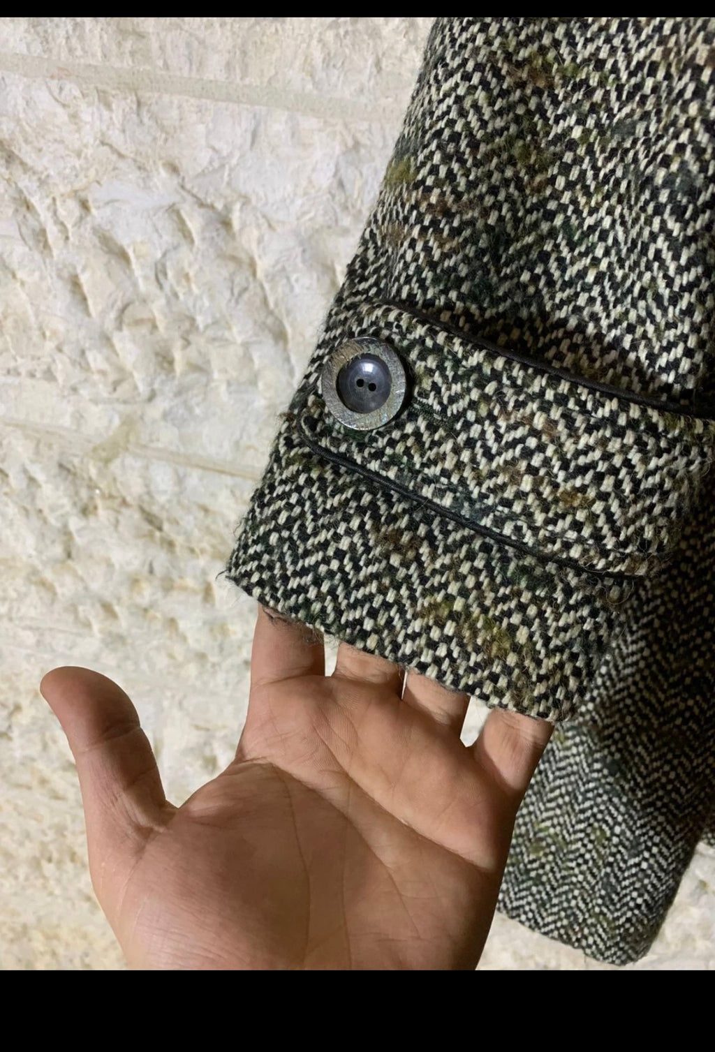 Classic vintage style wool blend tweed herringbone belted over coat 38 M 10