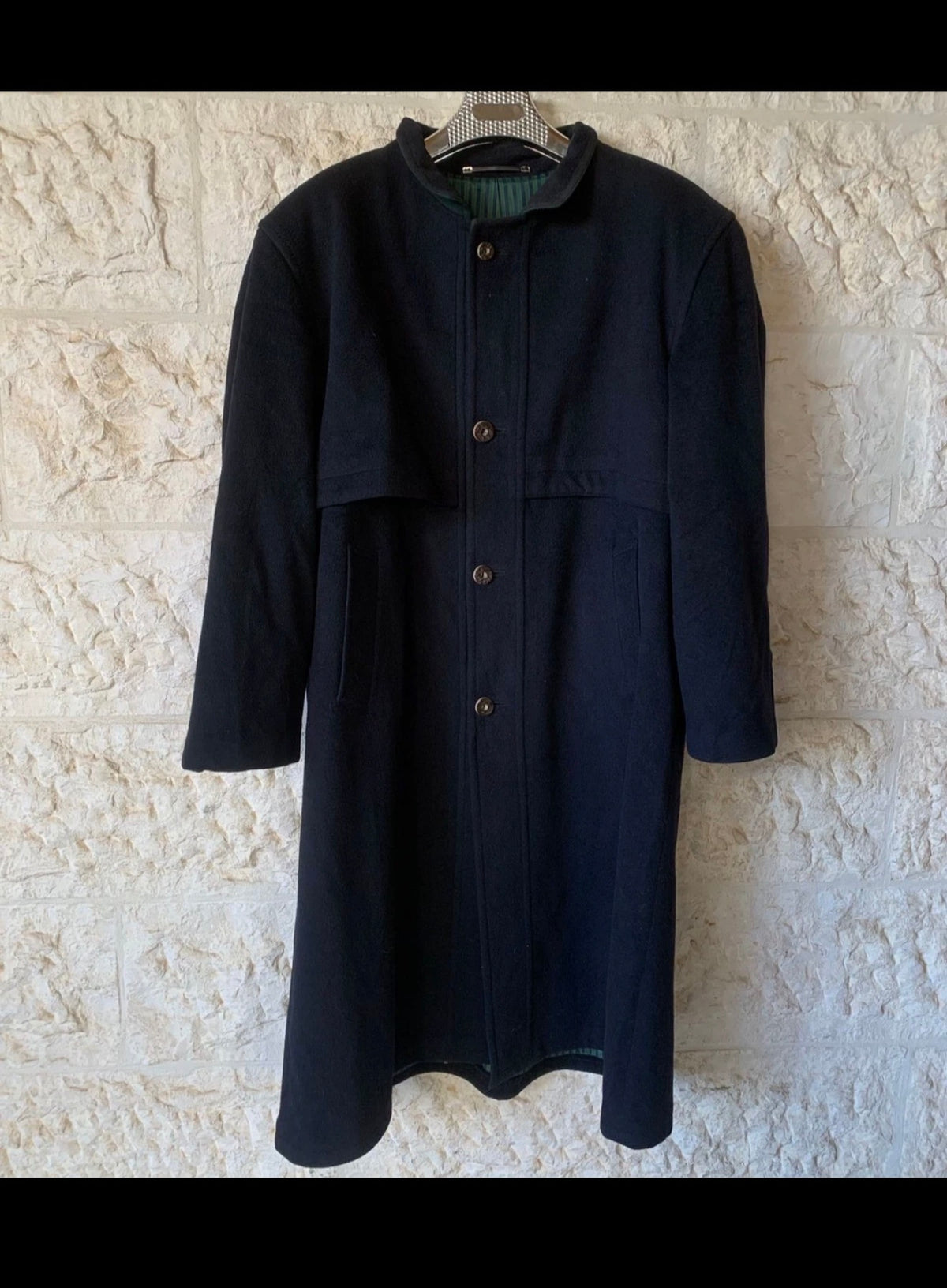 Vintage Loden wool cashmere blend classic navy over coat 50R 2XL